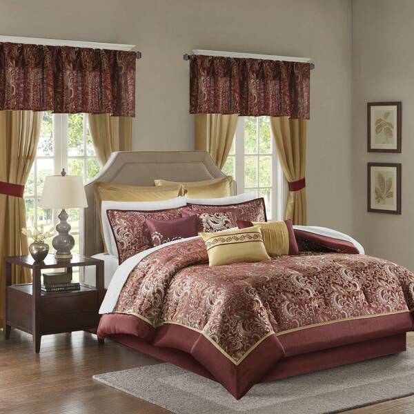Elegant 8/24 Pieces Bed In A Bag Bedding Comforter Set,Faux Silk Comforter Jacquard Paisley Design Matching Curtains (8 Pieces Exclude Windows Panels),All-Season Essentials Home Textile For Queen-King-California King Size,Christmas Thanks Giving Gift