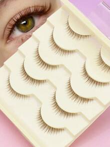 5 Pairs Brown Natural Thin False Eyelashes, Ultra-Lightweight Feather-Like Brown Lashes, Invisible Band Comfortable Eyelashes, Reusable Soft Natural Brown Lashes, Suitable For Daily And Casual Wear - 棕色 - 查看 8