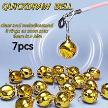 7pcs Fishing Bells, Night Fishing And Ice Fishing Bite Alert, Easy To Install, Suitable For Freshwater And Saltwater Fishing, Fishing Rod Accessories, Essential For Fishing Enthusiasts - Gold - View 1