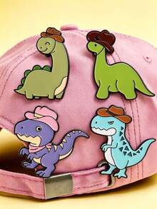 4pcs Cartoon Dinosaur Hat Brooch Set For Women, Can Be Used As Bag Pin And Clothing Accessory, Fashion Jewelry, Daily Wear, Gift For Friends - Multicolor - View 3