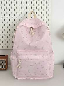 3pcs Nylon Bow Print Backpack Set, Foldable Multi-Pocket Large Capacity Zipper Backpack, Suitable For Teenagers And High School Students - Pink - View 7