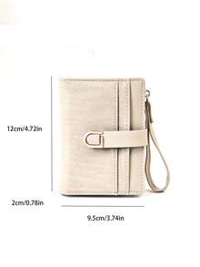 Cartera corta para mujer, mini monedero de mano multifunción con tarjetero, monedero de cremallera de unicolor exquisito, cartera casual de PU suave multifunción, nueva cartera de moda para estudiantes - Albaricoque - View 7