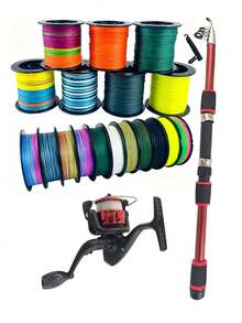 Set de pesca con señuelos y bolsa, equipado con caña de pescar, línea de pesca, señuelos y accesorios - Rojo - Ver 3