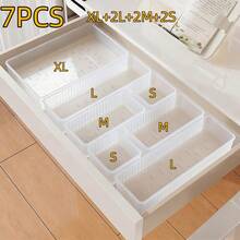 4/7/8件套半透明化妆品收纳盒，可堆叠半透明抽屉整理盒套装，防滑抽屉收纳盒，适用于浴室、卧室和办公室 - 半透明 - 查看 8