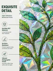 Colorful Static Cling Window Film 3D Vine Leaf Privacy Sticker For Home And Office Glass Doors - Green Leaf Crescent - View 3