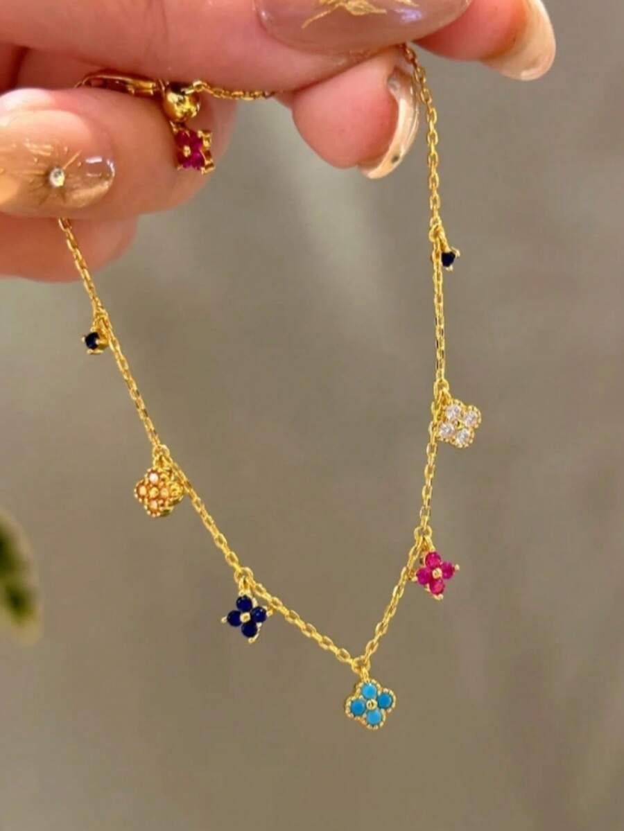 1件四葉花彩色手鍊，百搭夏季手鍊，輕奢高級質感手鍊