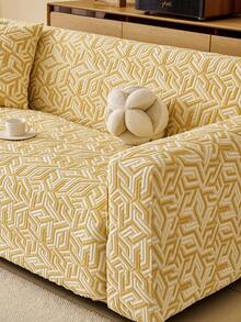 1pc 3D Sofa Cover, Chenille Material Multi-Functional Full Coverage Sofa Protector, Holiday Decor Elastic One-Piece Sofa Cover, Suitable For 1/2/3/4 Seater Sofa - Light Yellow - View 7