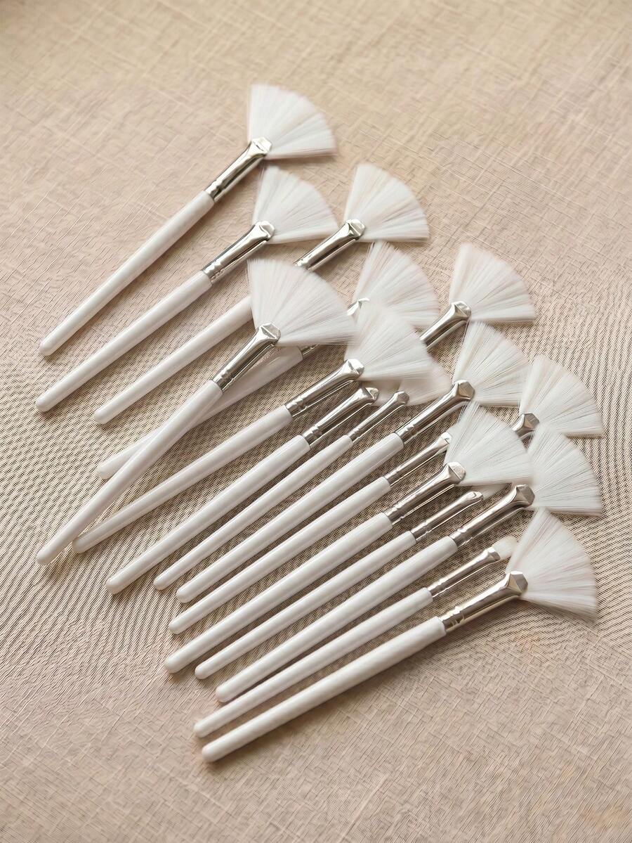 2/4/10/15/20 Pcs White Soft Fan Brush, Suitable For Facial Care - Perfect For Peel-Off Masks And Basic Facial Skincare Contour Brush, Blush Brush, Bronzer Brush, Powder Brush, Foundation Brush, Blush Brush - White - View 1