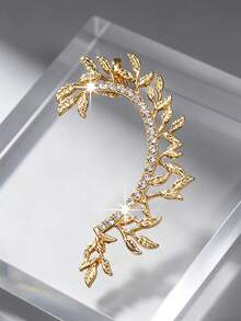 1pc Sweet Elegant Rhinestone Leaf Ear Hook Earrings For Women, Holiday Birthday Date Party Vacation Shopping Daily Commute Accessory - Leaves - View 12