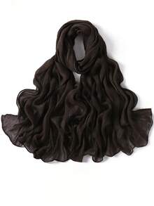 1pc Women's Solid Color Rolled Edge Pleated 100% Rayon Scarf, Fashion Casual Headscarf, Hijab - Multicolor - View 25