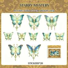 Vintage European Oil Painting Style Butterfly Sticker Set, Gold Foil Edge, PET Waterproof, 20pcs High Transparency Planner Decoration Stickers, Scrapbooking Collage DIY Materials - Multicolor - View 12