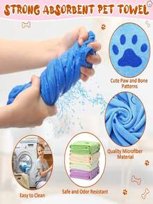 1 pieza Toalla de microfibra súper absorbente para perros - Toalla de baño de secado rápido para mascotas, diseño de estampado de dibujos animados suave, apta para perros pequeños a grandes, lavable a mano - 70 cm x 140 cm - Ver 6