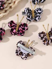 2pcs/Set Juego de pinzas para el cabello con lazo estampado de leopardo & patrón de leche para niñas, adecuado para decoración diaria - Multicolor - Ver 3