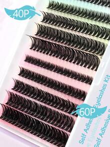 200pcs Cluster Eyelashes 40D+60D Mixed Style 9-16mm Eyelash Extension Patches Suitable For DIY Eyelash Growth Beginners Home Party - D - View 3