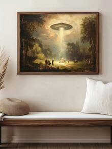 1pc Vintage Black Cat Surreal Art, Funny Alien UFO Wall Decor, Victorian Landscape Wall Art, Ideal Gift,Suitable For Bedroom,Living Room,Kitchen,Wall Arts,Wall Decor,Home Decor,Room Decor,Canvas Wall Art,Posters, Wall Art With Frame, Optional Frame - 1PCS - View 6