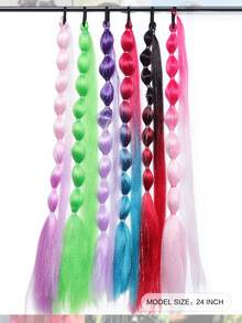 24 Inch Colorful Lantern Bubble Ponytail Wig, Heat-Resistant Synthetic Fiber, Elastic Band Fashion Braided Ponytail With Laser Line, Suitable For Women's Festival Events And Parties - Multicolor - View 5