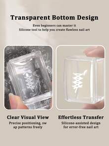Square Transparent Silicone Nail Stamp Set, High Transparency, Alcohol-Wipeable, Suitable For Large Steel Plates. Includes A Rectangular Gel Nail Stamp, A Scraper, And A Replacement Silicone Stamp Head. - Clear - View 5