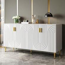Black Sideboard (152 X 40 X 75 Cm) With A Unique Wavy Pattern, Gold Handles And Feet, Creating An Elegant Dining Space. - Putih - View 3