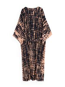 Damen Batik Kaftan Maxi-Kleid mit V-Ausschnitt und Fledermausärmeln, Boho Strand-Bikini-Cover-Up, große Größen, Loungewear für Hochzeit, Urlaub, Frühling und Sommer - Aprikosenfarben - Übersicht 3