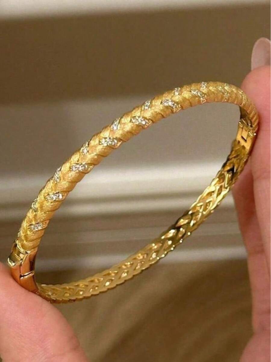 1pc Wheat Ear Braided Bracelet, Women's, Fully Encrusted With Diamonds, Layered And Beautifully Woven