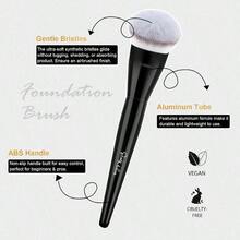 Brocha de Maquillaje Contorneada, Brocha Kabuki en ngulo para Base Lquida, en Polvo, en Crema y en Barra, Bronceador y Contorno, Herramienta Profesional para Aplicacin, Difuminado y Pulido, Negro - Negro - Ver 5