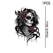 1/2/3PCS Black White Red Color Sugar Skull Women Heat Transfer, Gothic Red Rose Tattoo Pattern Heat Transfer, Vinyl Print, Heat Transfer Sticker, Iron-On Transfer Sticker Decal - Suitable For Pillows, DIY, Backpacks, T-Shirts, Canvas Bags, Sweatshirts, Jeans, T-Shirts, Clothing, Sewing Supplies - Multicolor - View 3