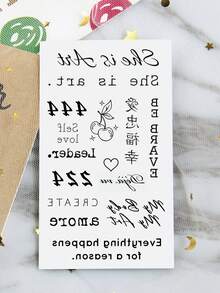 女性勵志文字臨時紋身貼紙，極簡手指與手部紋身貼花，含字母、數字、符號與美學金句 - 黑色 - 查看 6