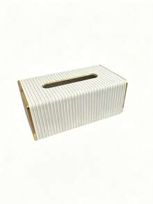 PU Leather Striped Tissue Box, Nordic Luxury Hotel Style Gold-Edged Tissue Box, Creative Large Tissue Dispenser, Suitable For Living Room And Bedroom, Home Essential - Multicolor - View 7