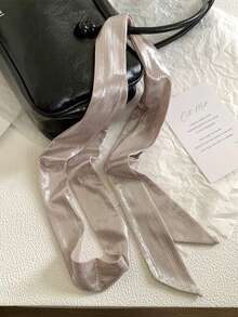 1PC Silver Shimmer Skinny Scarf, Metallic Glitter Neck Scarf, Versatile Ribbon For Neck, Hair & Outfit Styling - Multicolor - View 4