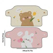 Cute Bear Print Car Windshield Cover, All-Season Sun Shade & Snow Cover, Lucky Bear & Tulip Cartoon Pattern, Durable Fabric, Sweet Casual Style, Universal Front Windshield Sun Shade, Frost & Dust Protection, Suitable For All Year Round - A - View 6