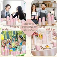 Soft Nude Pink Thickened Tea Paper Cups, High-Density Laminated Leak-Proof, Suitable For Cold And Hot Drinks, Odorless And For Beverage Contact. Ideal For Coffee Shops, Dessert Shops, Home Gatherings, Stackable Storage Saves Space, Large Capacity Bulk Supply, Customizable Brand Logo Printing - Pink - View 3