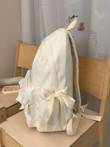學院風蕾絲蝴蝶結後背包，青少年女孩日常上學包，休閒校園日常後背包，輕量多功能學生後背包 - 多色 - 查看 6