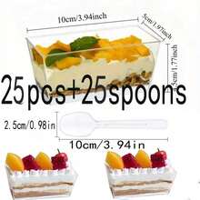 Transparent Rectangular Dessert Portion Cups, Thick Transparent Material Sturdy And Durable, Comes With Exquisite Small Spoons, Suitable For Desserts, Mousse, Cakes, Pudding, Yogurt, Fruit Salad, Ice Cream, Perfect For Commercial, Home Use And Market Stalls, Layered Presentation Looks Great, Picnic, Party, Afternoon Tea Atmosphere Enhanced, Clean And Hygienic Easy To Wash, Dessert Storage And Preparation Made Easy And Convenient, Effortlessly Create Exquisite Delicious Creative Small Desserts, Enhance Table Ritual - Clear - View 11