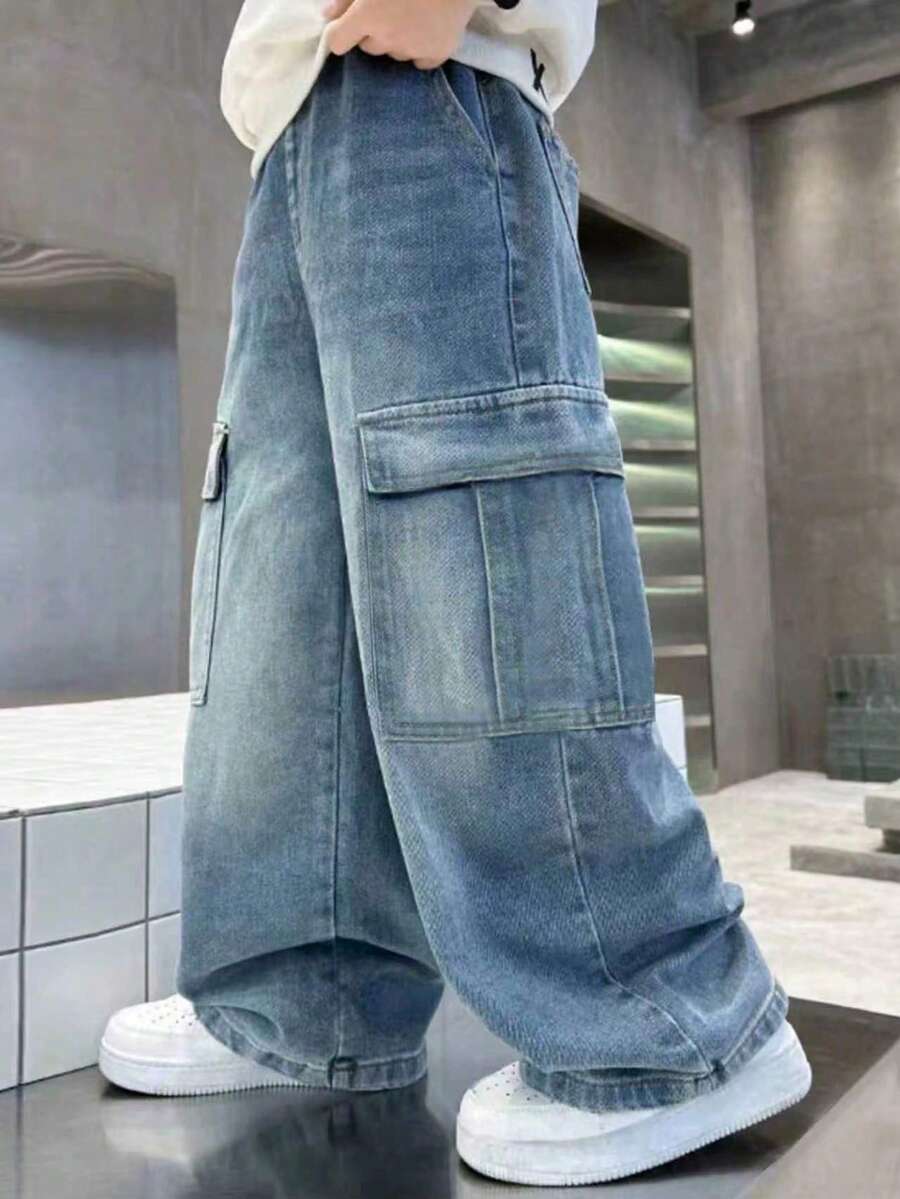 Tween Boy Spring Workwear Denim Jeans Summer Fashion New Style - Blue - View 1