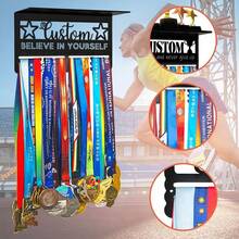 Customizable Wall Mount Metal Medal & Trophy Display Rack Sports Award Holder, Sports Display Metal Wall-Mounted Trophy &Award Holder - Multicolor - View 8