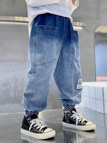 Boys' Kids Denim Jeans Pants, Spring/Autumn 2026 New Style, Casual Tapered Long Pants For Middle And Older Children - Medium Wash - View 9