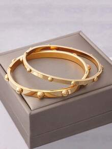 1pc Minimalist 18K Gold Plated Stainless Steel Bracelet With Semi-Circular Decor, Unisex Jewelry Accessory Suitable For Daily And Holiday Wear - Hemispherical Decoration - View 3