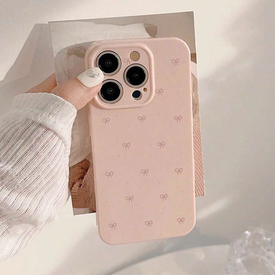 Pink Bowknot Fashion 1pc Small Pink Bow Decor Phone Premium Case Compatible With IPhone Waterproof Shockproof Anti-Fall Scratch Resistant Birthday Gift - Multicolor - View 1