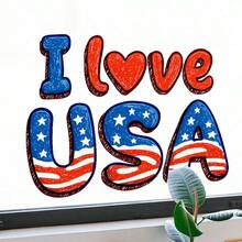 1片 I Love USA 愛國主義文字窗貼，復古懷舊設計 3D 效果半透明自黏玻璃貼紙，帶有做舊紋理分層字母與星星圖案，大膽紅白藍配色，節慶慶祝裝飾，防水可移除 - A - 查看 9