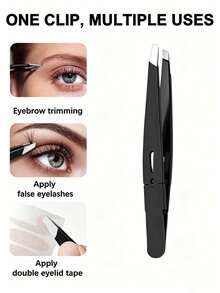 1/2 piezas Pinzas de cejas de alta precisión, pinzas de acero inoxidable para recortar cejas, adecuadas para vello fino y barba, herramienta de recorte de cabeza plana ultra delgada, adecuada para uso doméstico y de salón - Multicolor - Ver 3