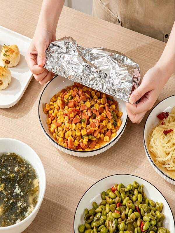 10/20/100pcs-Elastic Stretch Aluminum Foil Food Covers, Dust-Proof Covers, Universal Size Sealing Freshness And Temperature Retention, Microwave And Oven , Reusable, Temperature Retention And Freshness Preservation, Suitable For Kitchen Leftover Storage And Food Warming