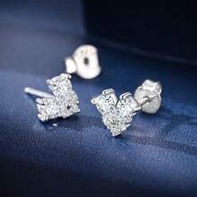1 Pair Heart-Shaped Moissanite Stud Earrings 0.3ct*4pcs, 0.009ct*4pcs, 0.016ct*2pcs Original 925 Sterling Silver Minimalist Classic Design Suitable For Gift Wedding Evening Party - Silver - View 4