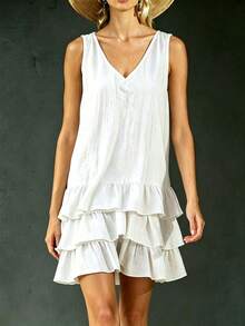 Nuevo vestido sexy de verano con cuello en V, estilo europeo y americano, vestido sin mangas de patchwork a la moda para mujer. - Burdeos - Ver 6