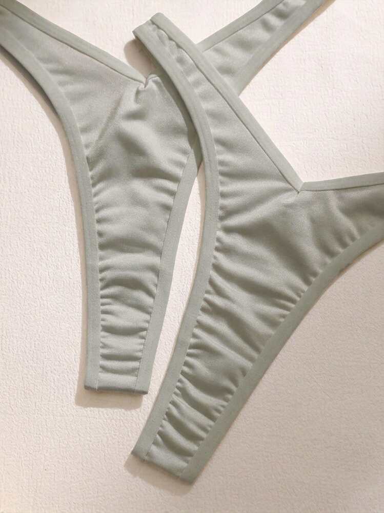 3pcs/Set Women's Comfortable Smooth Knit Fabric Casual Thong Pants - Light Grey - View 4