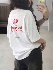 Women's Summer New Casual Loose Letter Funny Print Short Sleeve T-Shirt White - White - View 1