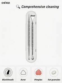 OEIEZ Portable Double Head Blackhead Remover Stainless Steel Pore Scraper Deep Cleansing Tool For Face Nose Skin Care - Silver - View 6
