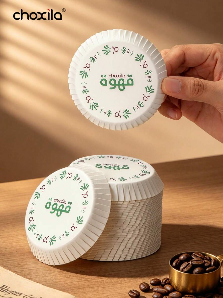 choxila 50/100pcs Traditional Middle Eastern Pattern Paper Cup Lids, 7cm Universal Fit For Paper Cups And Glass Cups, Suitable For Coffee Shops, Restaurants And Hotels Hot And Cold Beverage Cup Lids - White - View 1