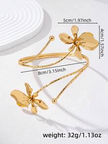 1pc Punk Exaggerated Metal Floral Arm Cuff Bracelet,Versatile Women Accessories For Daily, Party & Beach, Perfect Holiday - Gold - View 5