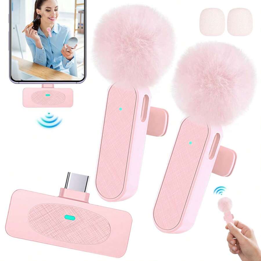 Wireless Microphone For Phone, Wireless Lavalier Microphone, Clip-On Microphone, Wireless Microphone For Android, Clip-On Wireless Microphone With Wireless Function, USB-C Rechargeable, Noise Cancelling Audio Device For Live Streaming, Vlog (40mAh) - View 1