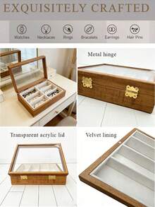 1 pieza Caja organizadora de gafas de moda con 4 ranuras, estuche de almacenamiento de gafas de madera con tapa de acrílico transparente, caja de almacenamiento de gafas, soporte para gafas con forro de terciopelo, estuche de exhibición a prueba de polvo para tocador, armario, tocador, organización del hogar, regalos para hombres, regalos para mujeres, decoración de dormitorio, vuelta a la escuela - Multicolor - Ver 6